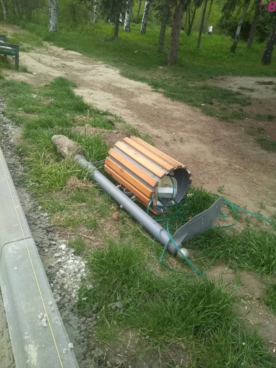 В парке Долина Роз рабочие демонтировали урны, не вытащив мусор.
