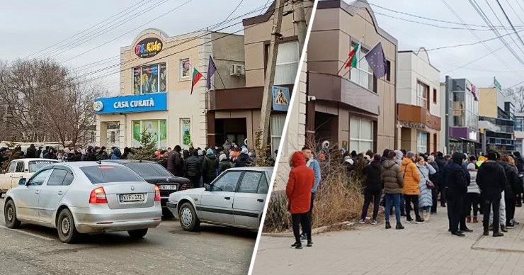 В центре Тараклии образовались пробки: люди хотят оформить гражданство Болгарии. Коллаж Point.md.