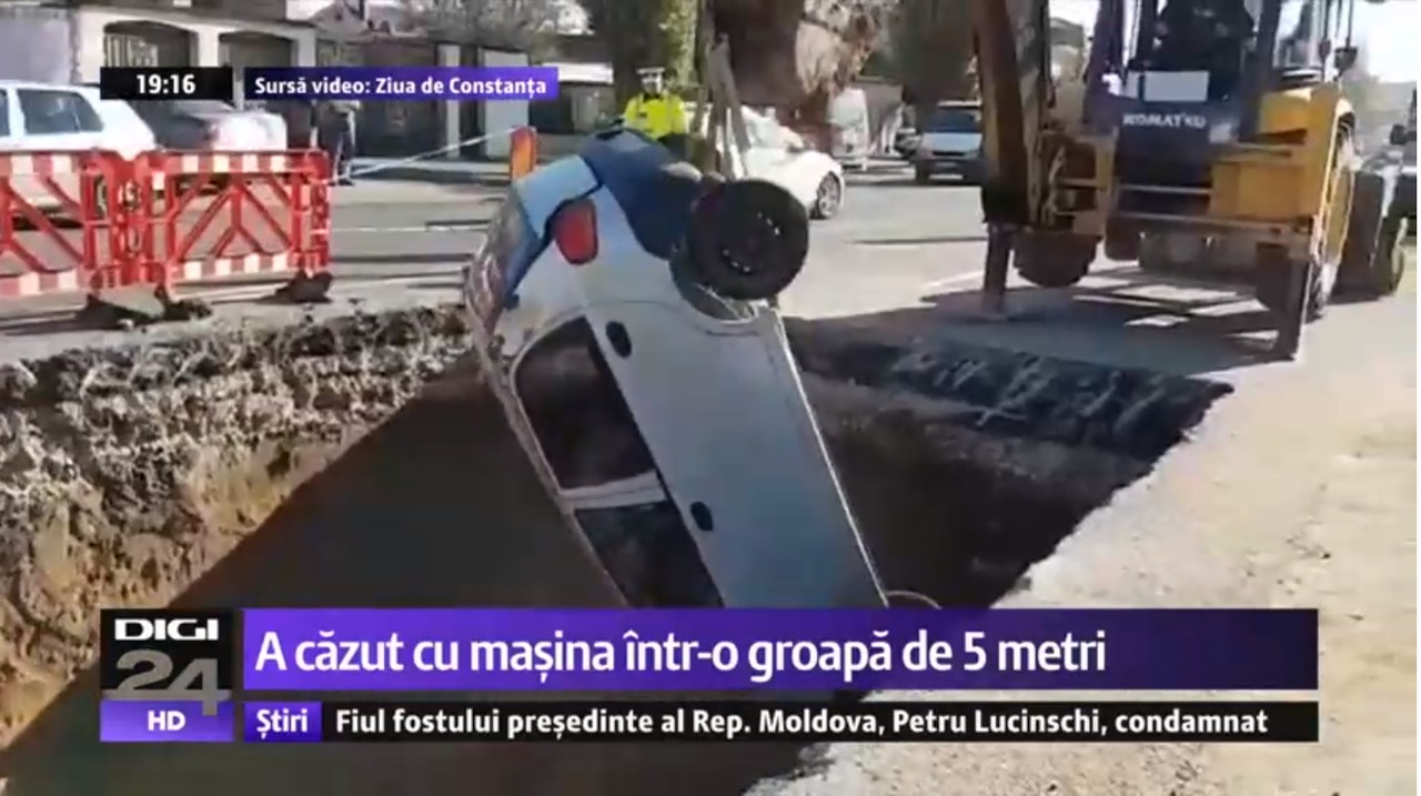 A căzut cu maşină într-o groapă de 5 metri apărută pe bulevard.