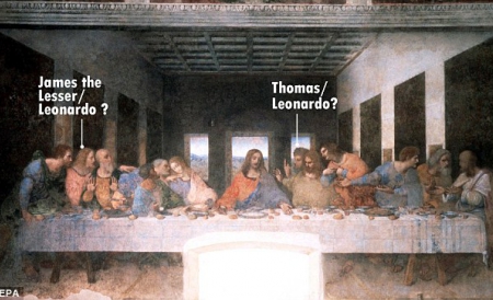 Astfel, King conchide că Da Vinci le-a dat chipul său apostolilor Toma Necredinciosul şi Iacob cel Tânăr.