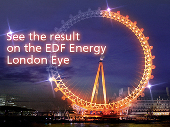 Колесо обозрения London Eye, установленное в Лондоне, будет каждый вечер демонстрировать световое шоу, цвет которого зависит от твитов британцев об Олимпиаде-2012.  Фото: EDF Energy