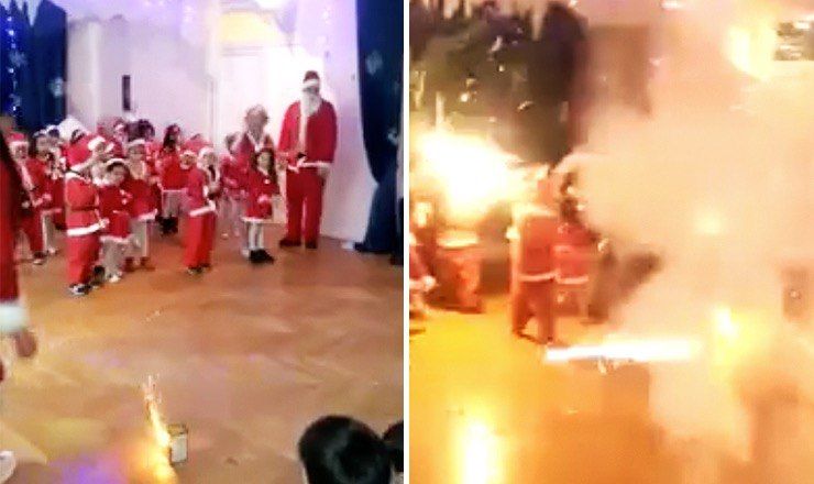 Взрывы салюта на детском утреннике попали на видео.