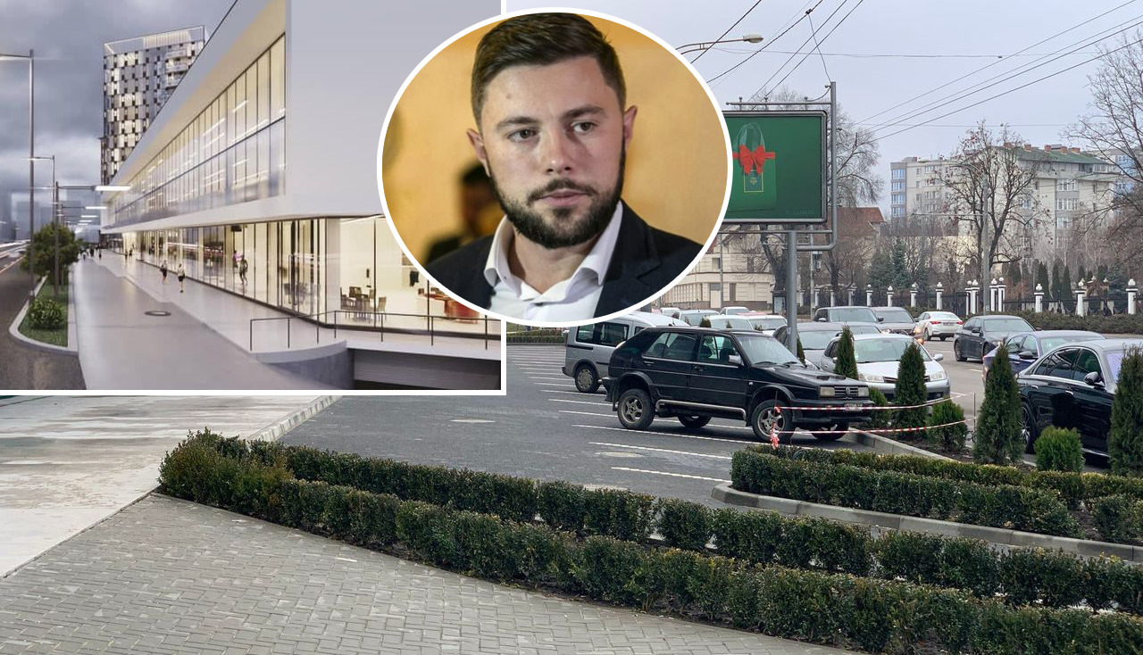 Киронда показал, как застройщик незаконно превратил тротуар в парковку. Коллаж: Point.md