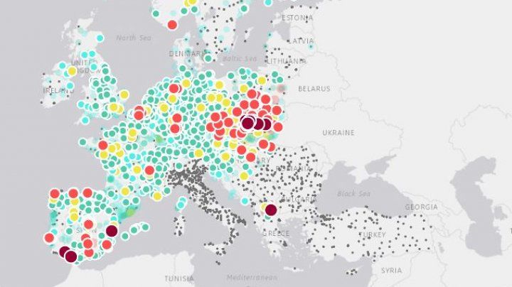Harta ce permite informarea asupra calității aerului din Europa