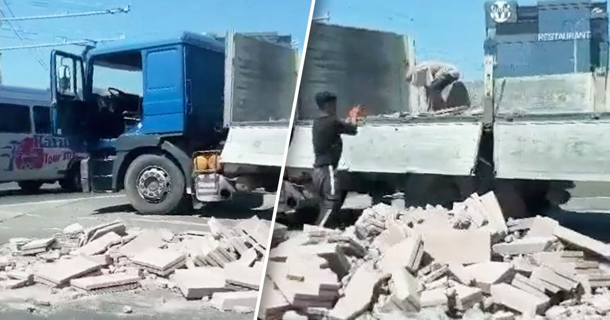 В столице произошло ДТП с участием грузовика со строительными материалами. Коллаж: Point.md