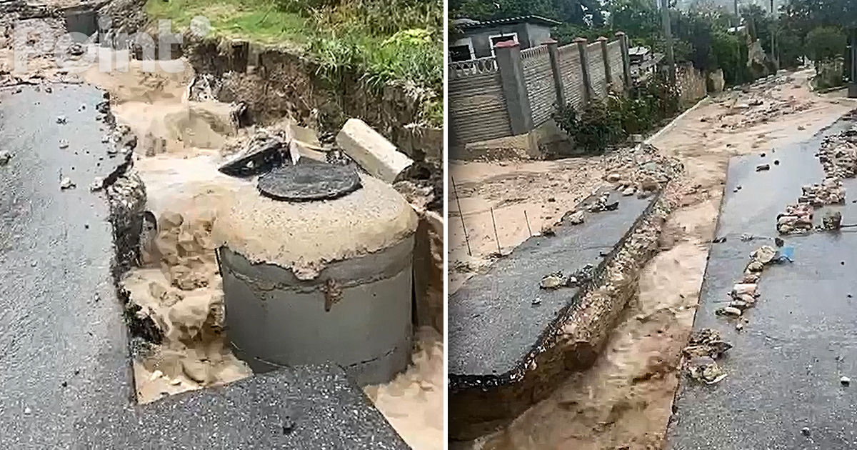 O stradă din Trușeni, complet distrusă din cauza ploilor torențiale.