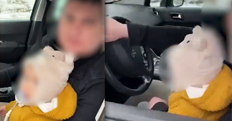 В Криулянах водитель совершил опасный маневр, держа ребенка на руках. Коллаж: Point.md