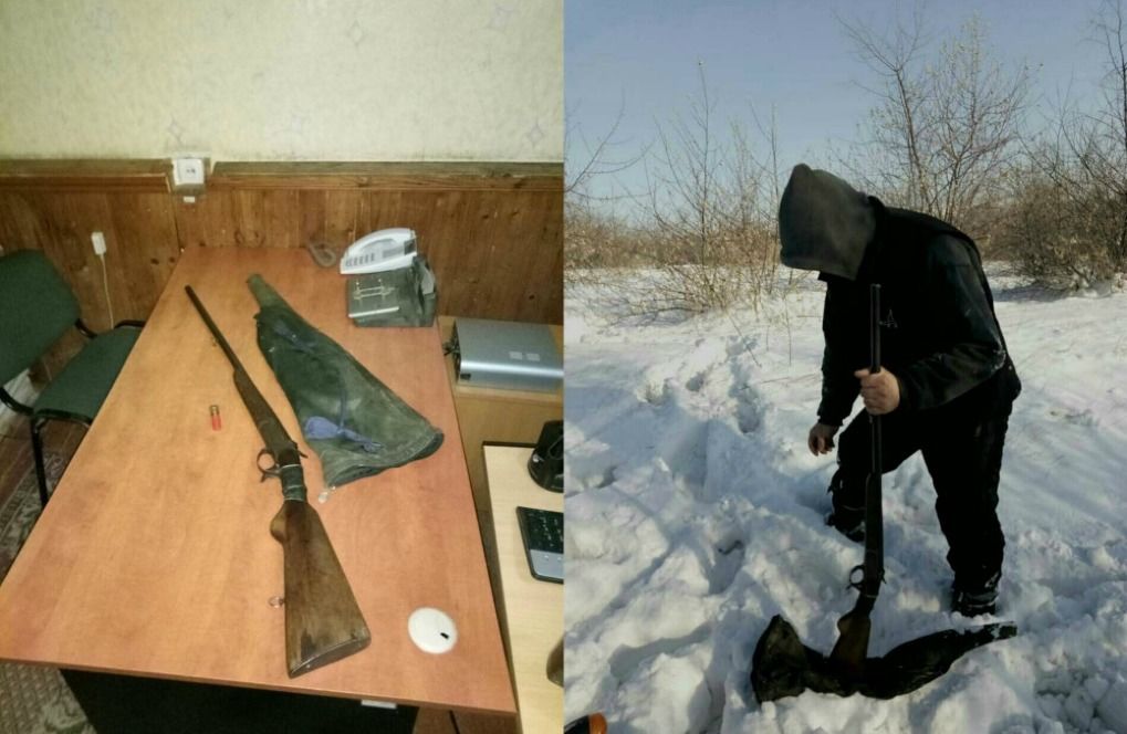 Au ascuns o armă de vânătoare, deținută ilegal, sub zăpadă. Foto: border.gov.md