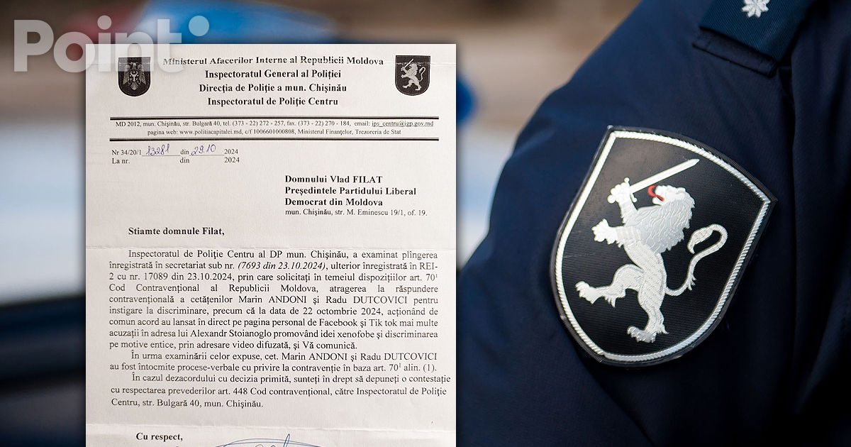 În baza plângerii lui Filat, Poliția a întocmit procese verbale pentru atacuri xenofobe.