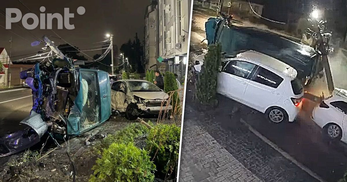 В Кишинёве Toyota протаранила микроавтобус: в результате ДТП рухнул столб.