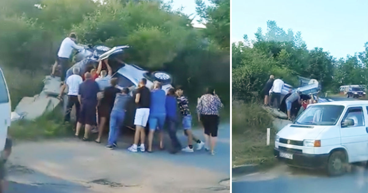 В селе Тогатино перевернулся автомобиль. Коллаж: Point.md