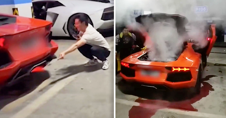 Мужчина пытался пожарить мясо с помощью Lamborghini, но что-то пошло не так.