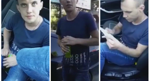 Poliţist surprins beat la volan şi cu sticla în mână. Foto: independent.md