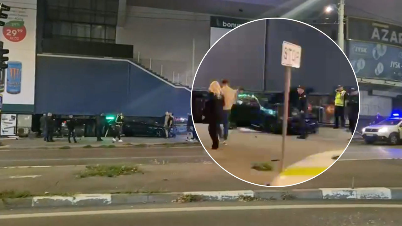 Un Ford Mustang a intrat în fațada unui magazin, în apropierea sediului IGP.