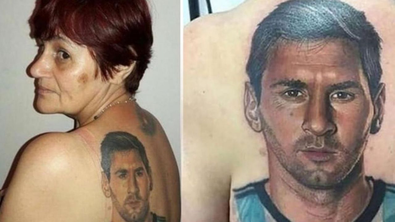 Femeia care și-a tatuat pe spate fața lui Lionel Messi. Foto: digisport.ro