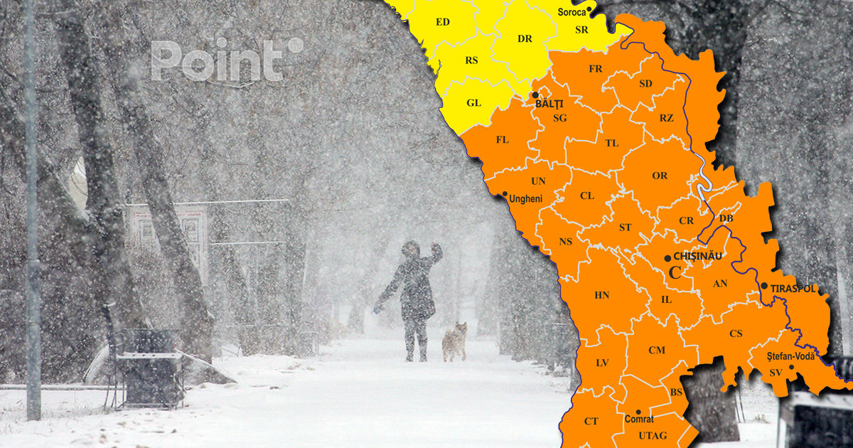 Avertizare meteo: Cod Portocaliu și Galben de ninsori și vânt puternic în Moldova.