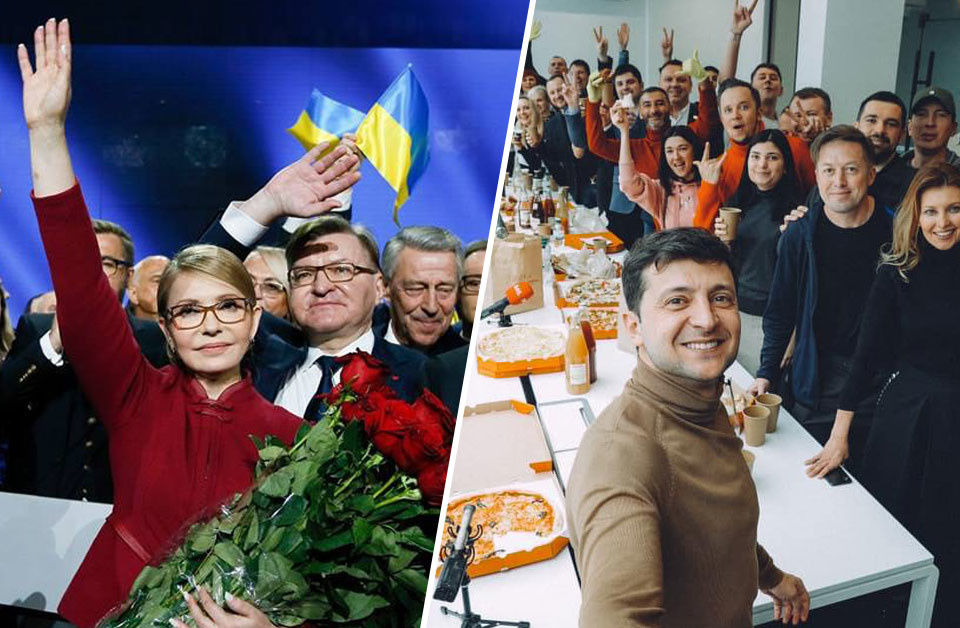 Лидер партии "Батьковщина" Юлия Тимошенко и шоумен Владимир Зеленский.