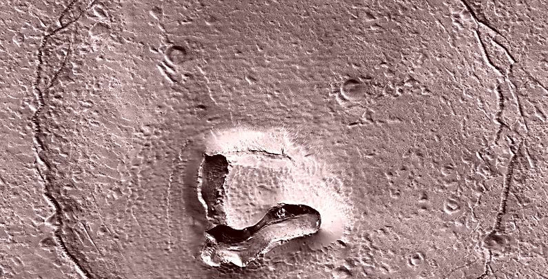 Спутник NASA сфотографировал на Марсе похожий на морду медведя рельеф.
