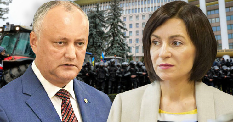 Додон - Санду: "То есть, те, кто давит тракторами полицейских, – герои?". Коллаж: Point.md.