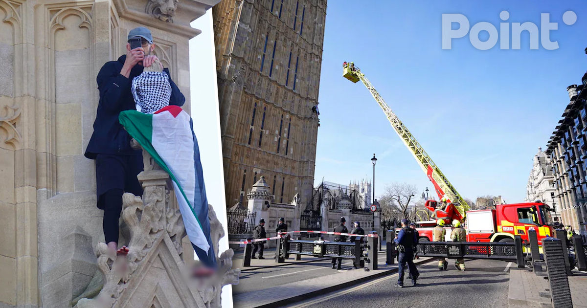 Un bărbat a urcat pe Big Ben în Londra cu un steag palestinian în mâini.