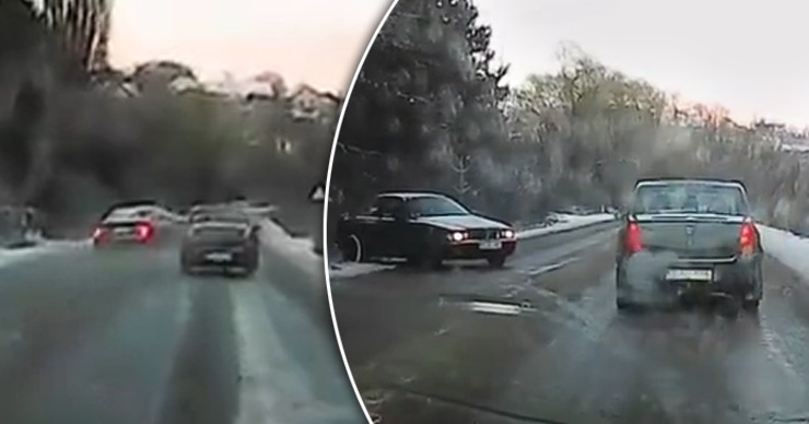 Спонтанный дрифт: BMW занесло на скользкой дороге. Коллаж: Point.md