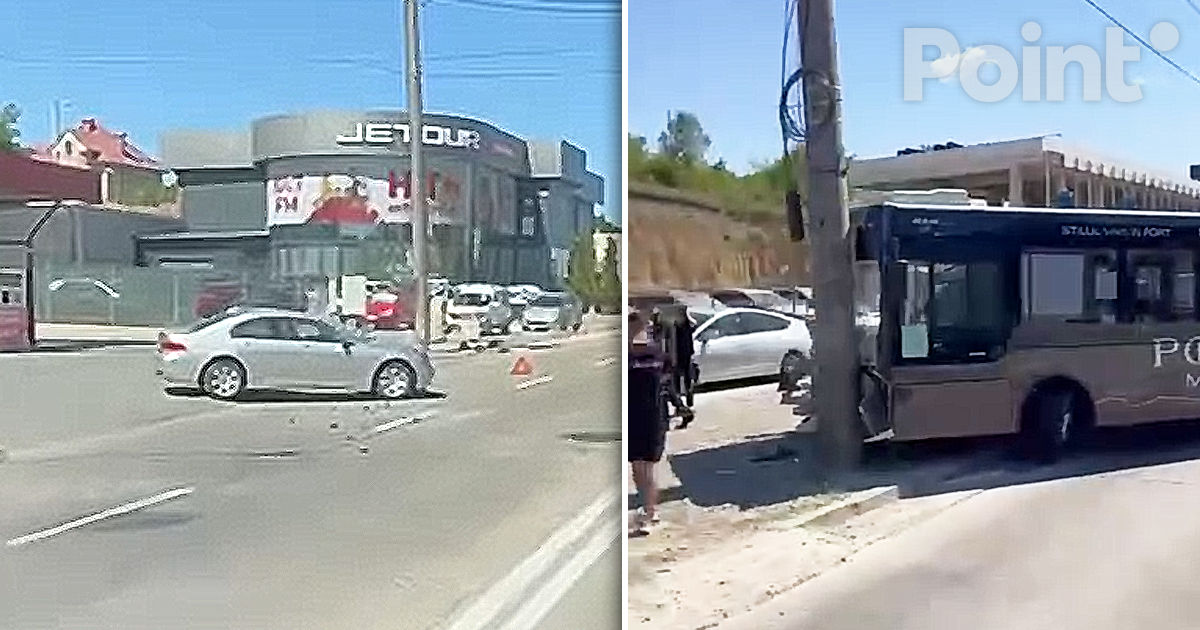 Accident cu implicarea unui autobuz în Capitală: Trei automobile, avariate.