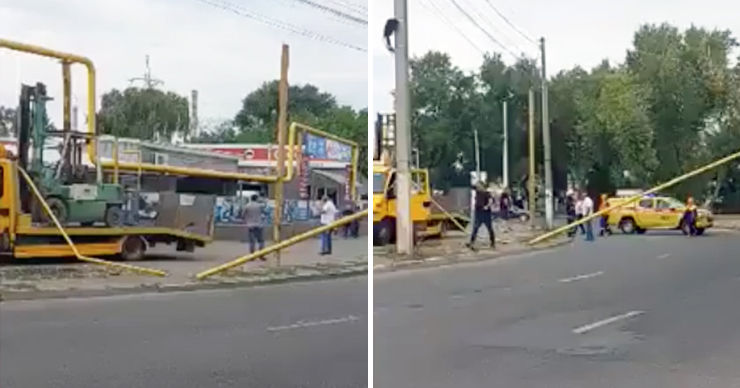 В Бельцах водитель эвакуатором сбил газопроводную трубу. Коллаж: Point.md