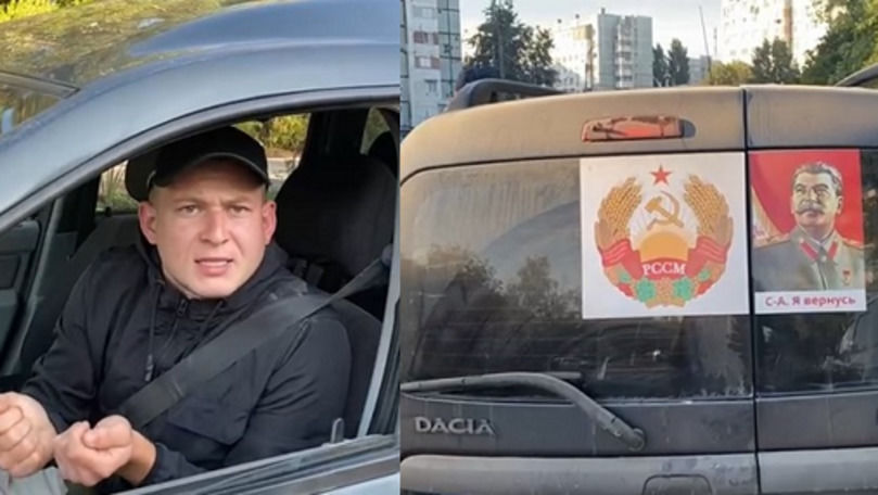 Агрессивный водитель с портретом Сталина на автомобиле замечен в Бельцах.