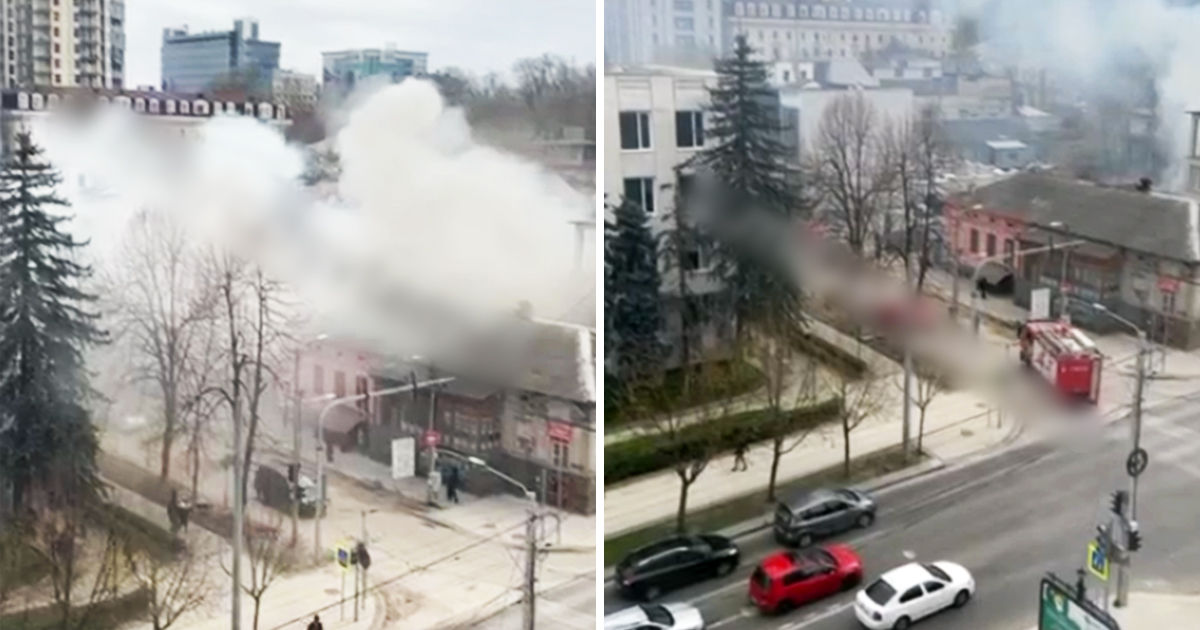 Пожар в центре Кишинева: на место прибыли два пожарных расчета. Коллаж: Point.md