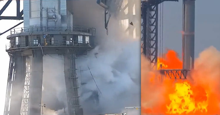 Ракета-носитель SpaceX загорелась в ходе испытаний. Коллаж Point.md.