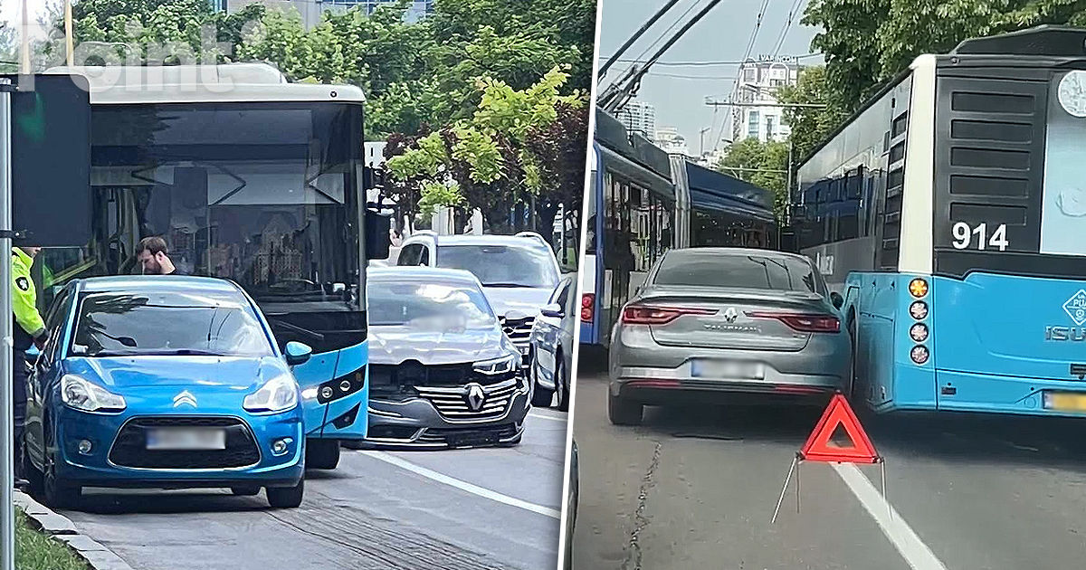 Un automobil s-a tamponat cu un autobuz în Capitală: Sunt victime.