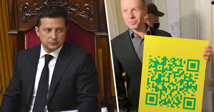 Депутата не пустили в Раду с ругательным QR-кодом для Зеленского. Коллаж: Point.md.