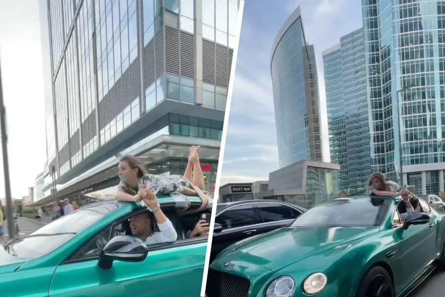 В Москве блогер привязал девушку к крыше Bentley и сковал наручниками.