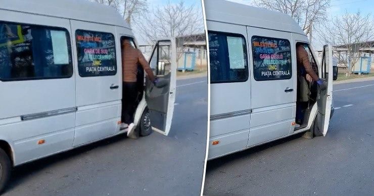 Маршрутки из Малых Милешт переполнены, пассажиры не могут закрыть дверь.