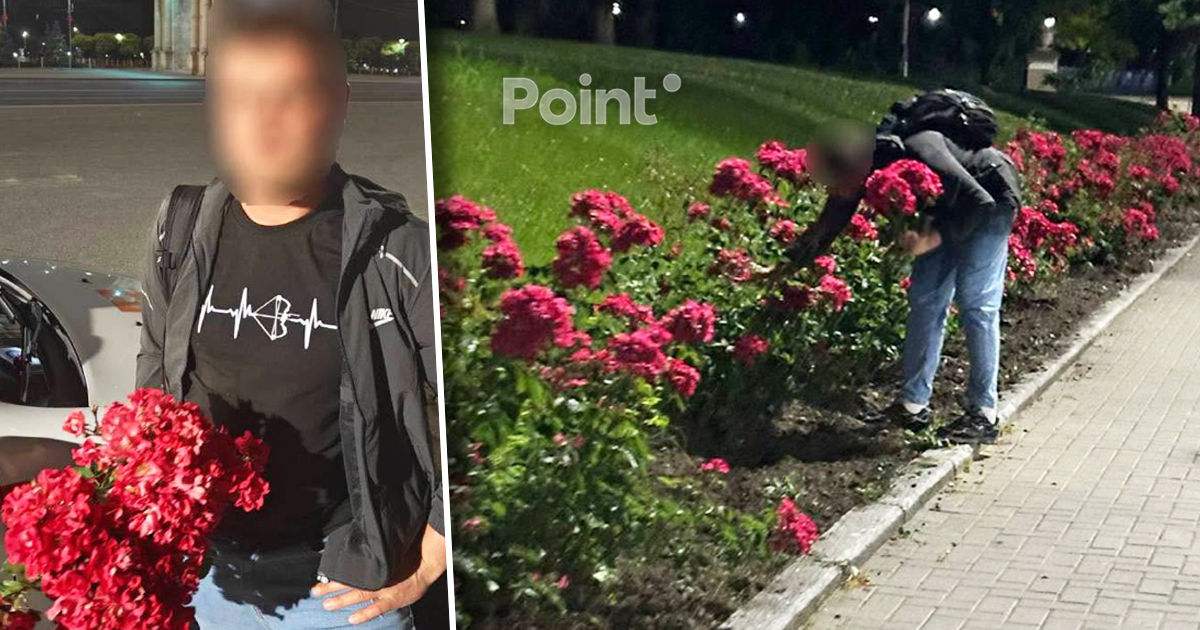 В Кишинёве мужчина нарвал букет цветов из клумбы у здания правительства.