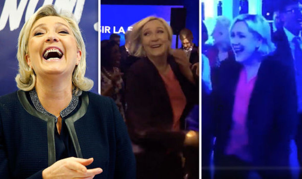 "Ultimul tango la Paris"! Marine Le Pen, surprinsă dansând după înfrângere. Foto: express.co.uk