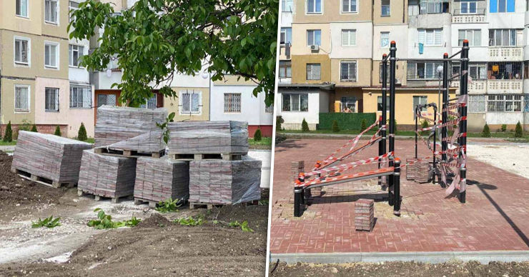 На Ботанике завершается обустройство новой детской площадки. Коллаж: Point.md