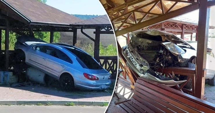  ДТП под Флорештами: автомобиль налетел на беседку и встал на дыбы.