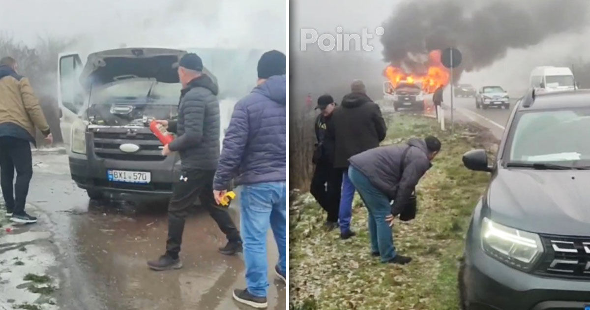 Un microbuz, mistuit de flăcări după un accident la Anenii Noi.
