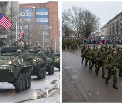 Tancuri si vehicule blindate NATO au defilat marti in orasul Narva, Estonia, la doar cateva sute de metri de granita cu Rusia, relateaza publicatia Washington Post.