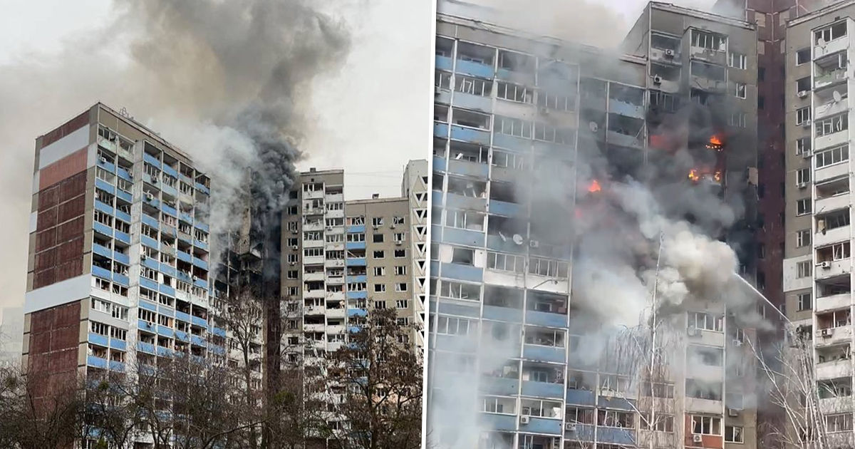 В Киеве в результате атаки возник пожар в многоэтажном доме.
