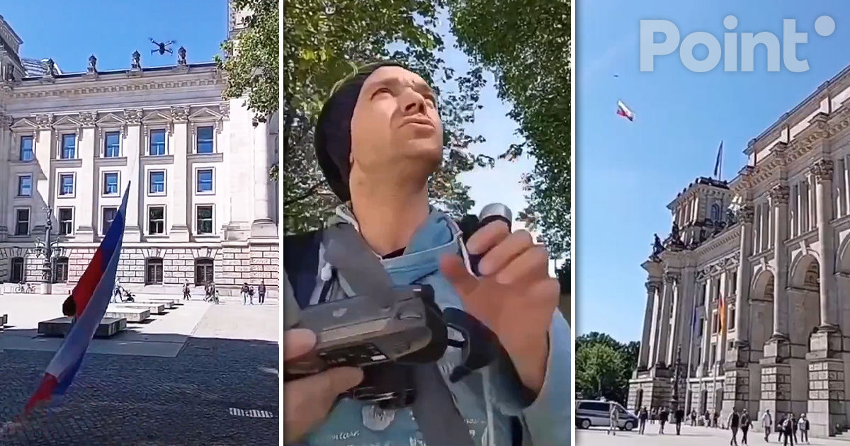 Над зданием Рейхстага в Берлине одессит запустил дрон с флагом России.