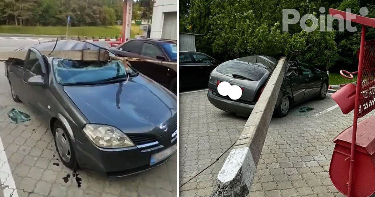 В Оргеевском районе на машину, припаркованную на АЗС, упала опора ЛЭП.