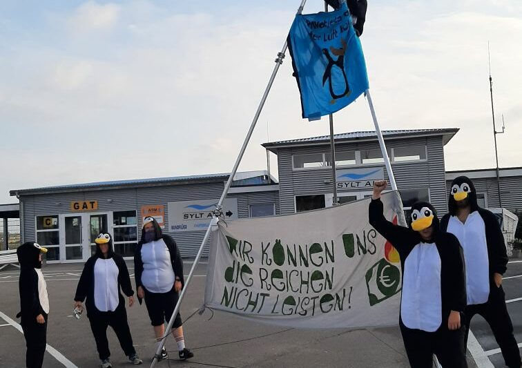 Экоактивисты в костюмах пингвинов устроили протест в аэропорту курорта Германии.