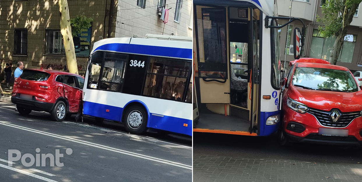 ДТП на улице Крянгэ: троллейбус протаранил авто.