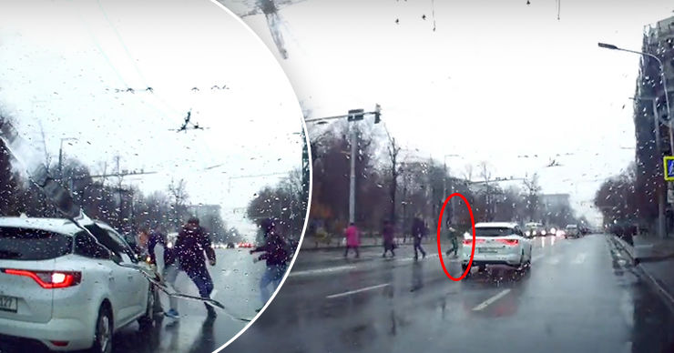 Момент наезда на пешехода в центре Кишинева попал на видео. Коллаж: Point.md