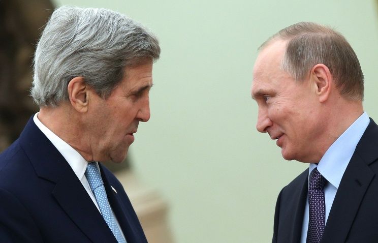 Президент России Владимир Путин и госсекретарь США Джон Керри.