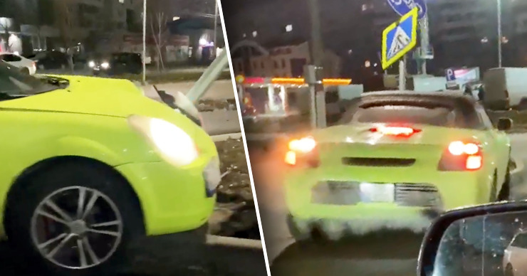 В Кишиневе спортивный кабриолет врезался в дорожный знак