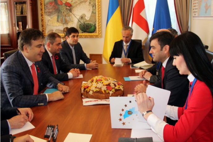 Chiril Gaburici, s-a întîlnit în această dimineaţă, la Kiev, cu Mihail Saakaşvili. Foto: tv7.md