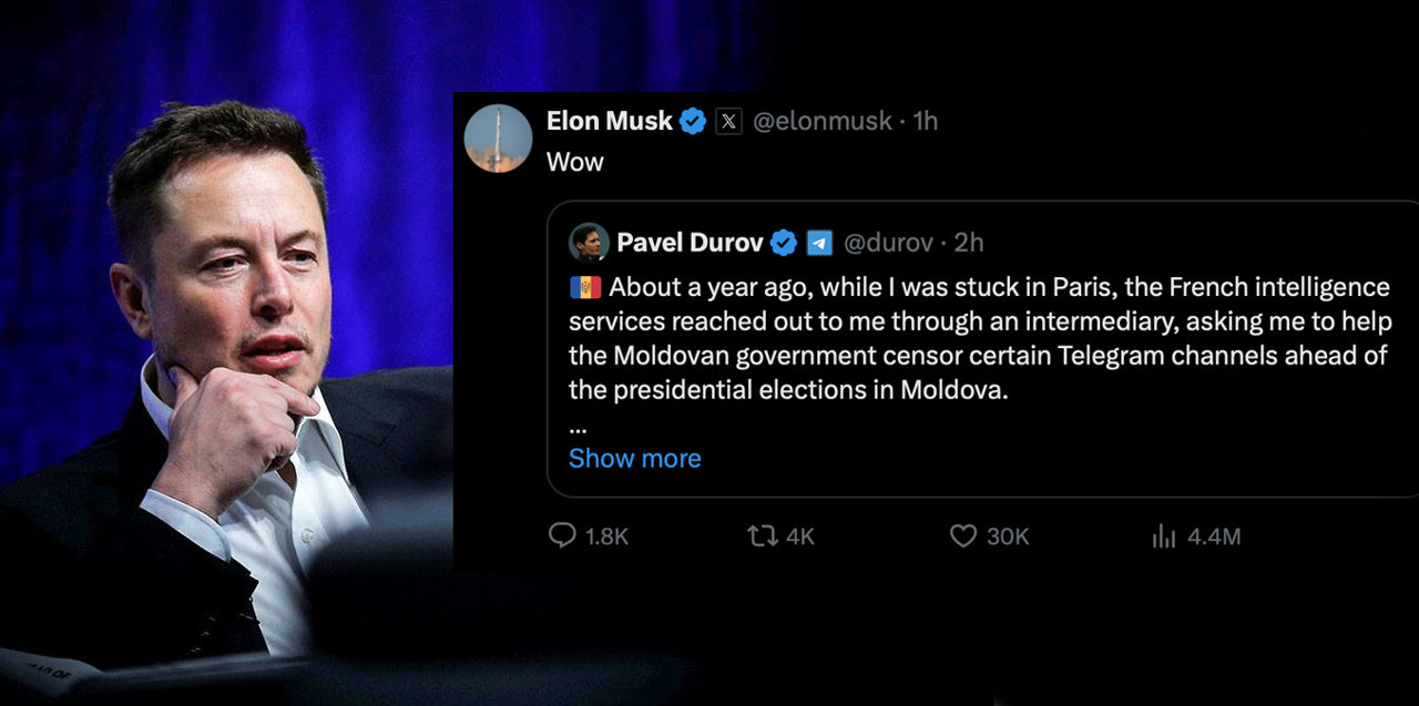 Musk a reacționat la postarea lui Durov despre cenzura canalelor moldovenești de Telegram.